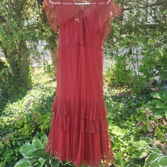 April Cornell Red Tiered Midi Dress with Peter Pan Collar - Picture 1 of 6